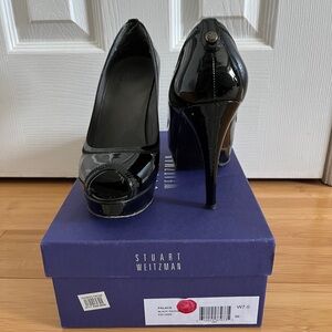 Stuart Weitzman Black Peep Toe Heels